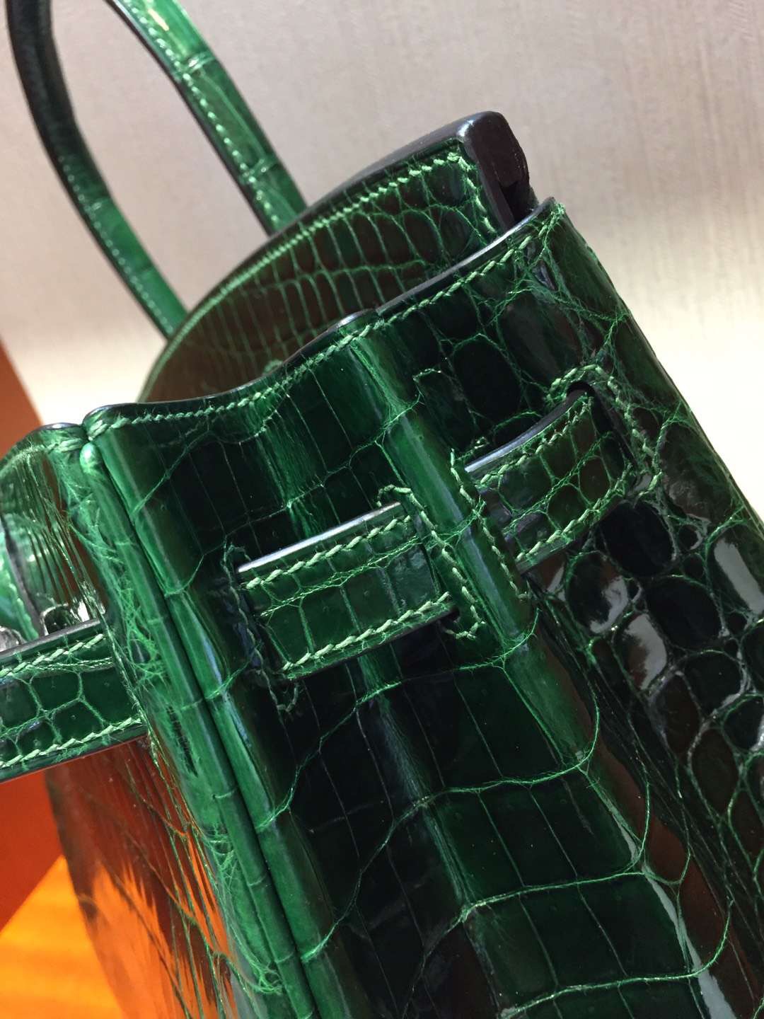 愛馬仕鱷魚皮鉑金包 Hermes Birkin 25 Bag 亮面鱷魚皮 CK67祖母綠 銀扣