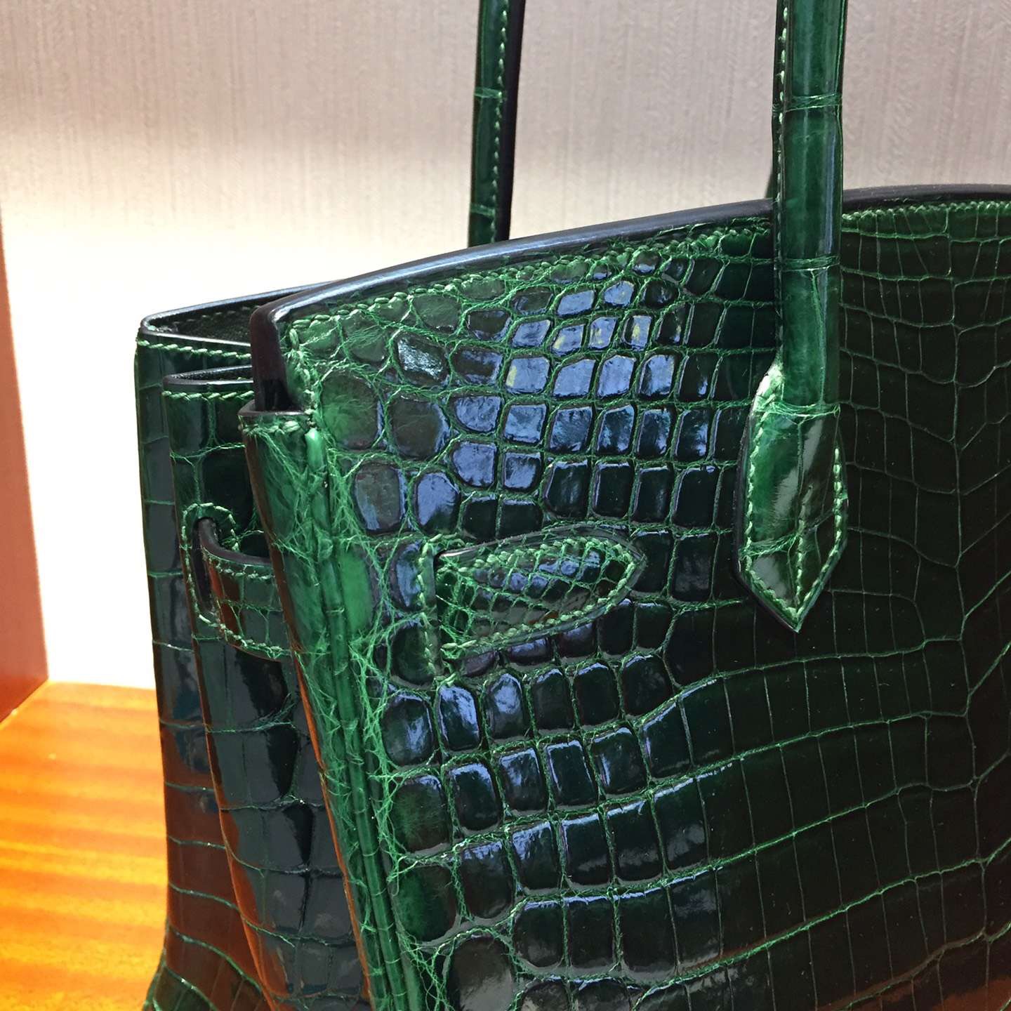 愛馬仕鱷魚皮鉑金包 Hermes Birkin 25 Bag 亮面鱷魚皮 CK67祖母綠 銀扣