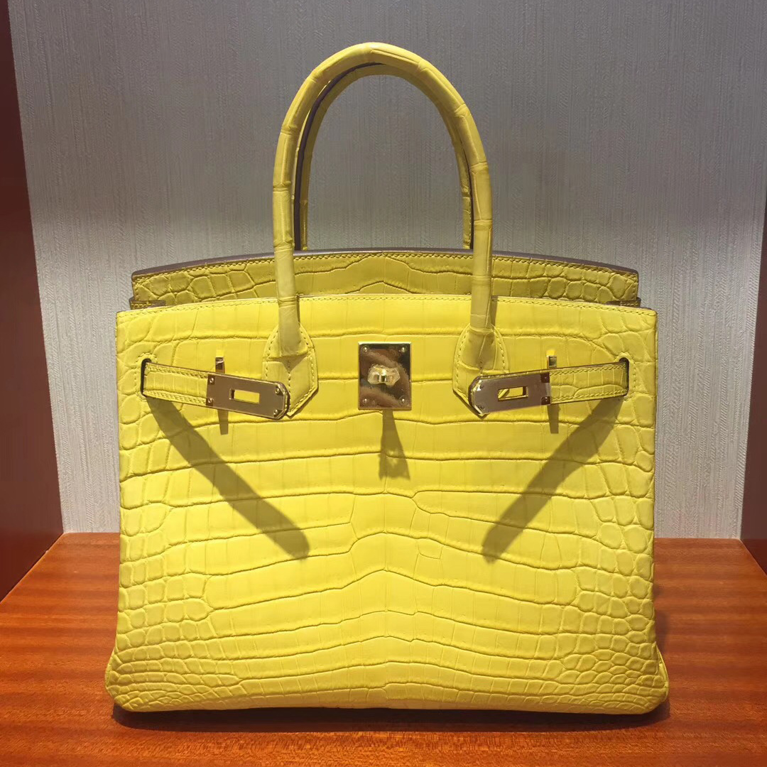 香港太古廣場專賣店Hermes Birkin 25cm Bag 霧面鱷魚皮 9R檸檬黃