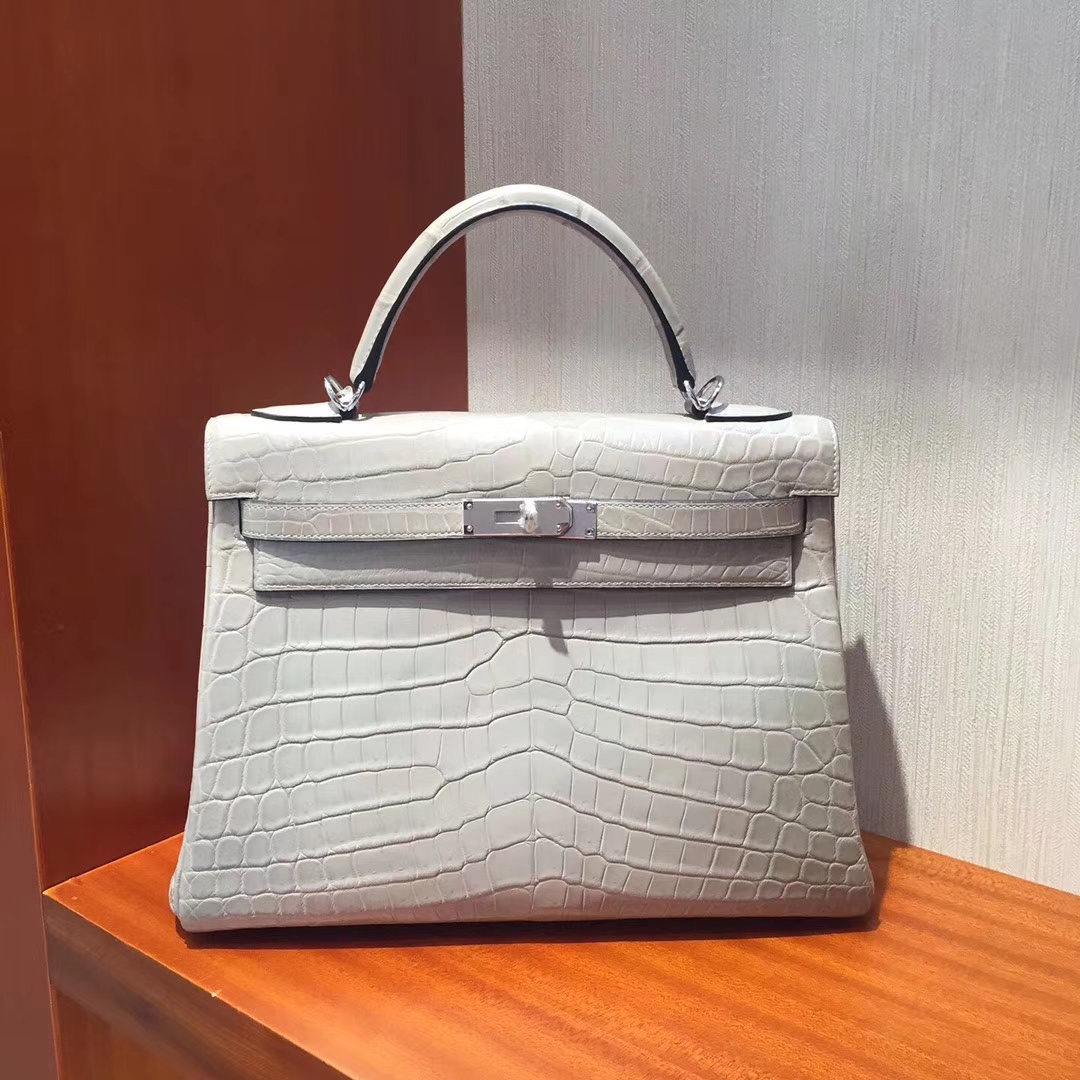 愛馬仕凱莉包Hermes Kelly bag 32霧面方塊鱷魚皮革 8M銀河灰 巴黎灰全手縫