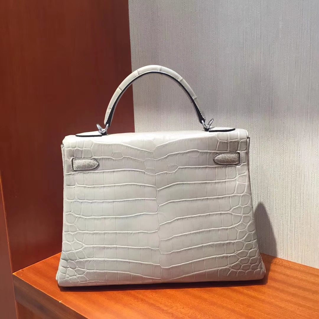 愛馬仕凱莉包Hermes Kelly bag 32霧面方塊鱷魚皮革 8M銀河灰 巴黎灰全手縫