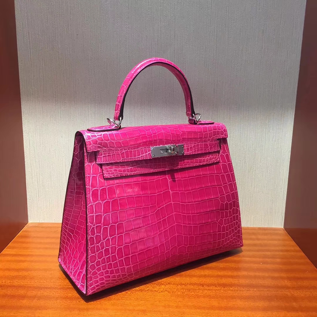 愛馬仕凱莉包價格Hermes J5桃紅色Kelly bag 28cm 亮面鱷魚皮