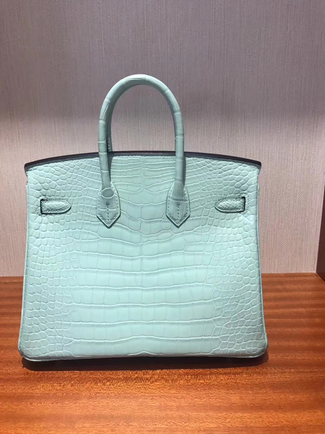 愛馬仕加拿大官網 Hermes Birkin 25亮面方塊鱷魚皮 6U薄荷綠/湖水綠