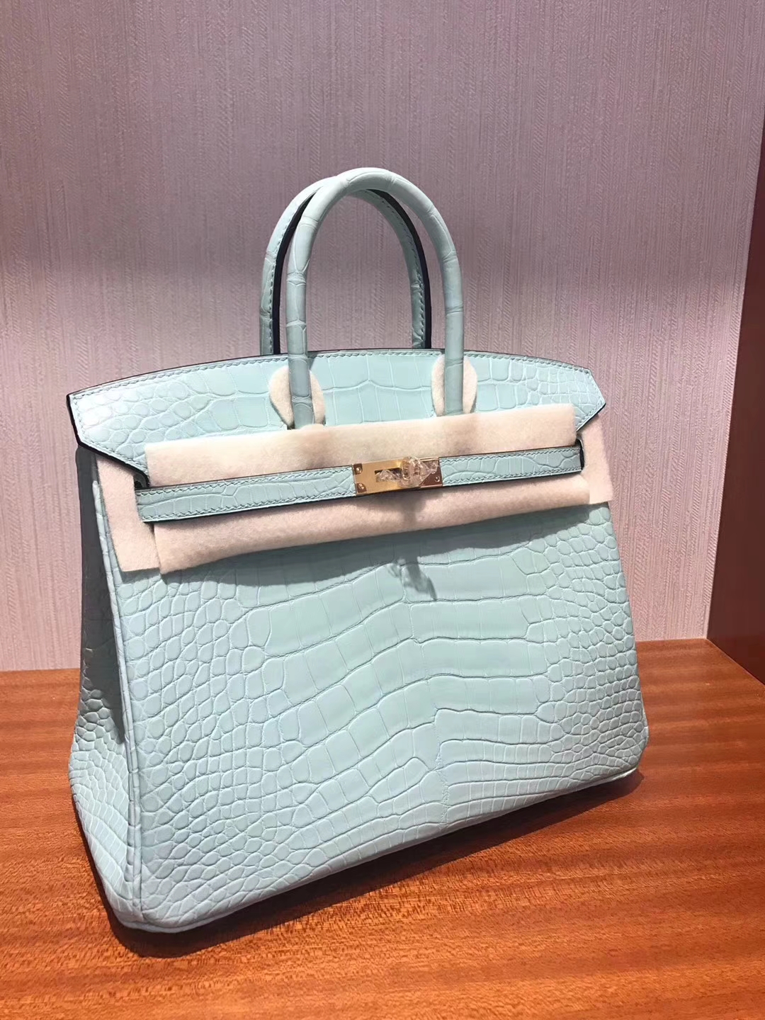 愛馬仕加拿大官網 Hermes Birkin 25亮面方塊鱷魚皮 6U薄荷綠/湖水綠