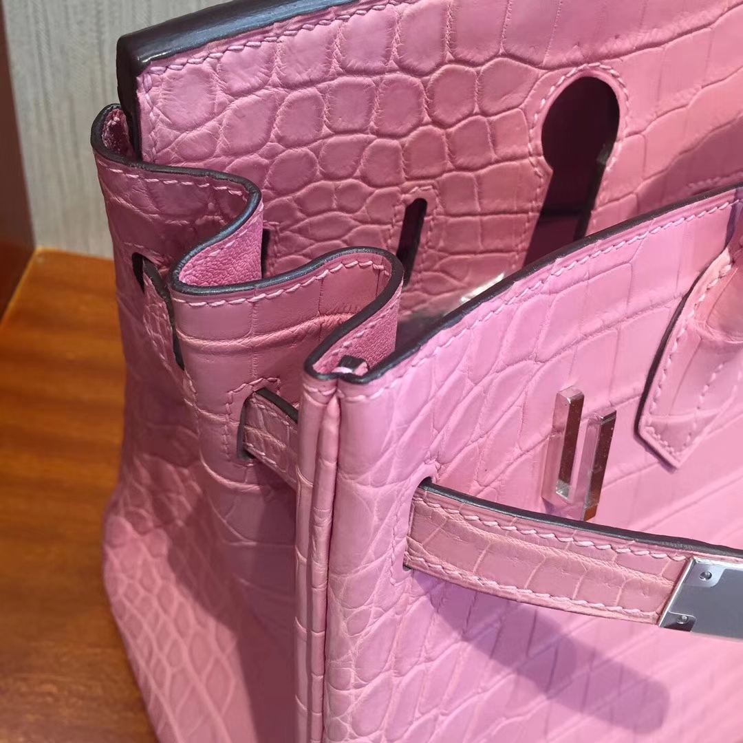 愛馬仕鉑金包價格 Hermes Birkin 25 5P Pink櫻花粉 霧面方塊 美洲鱷