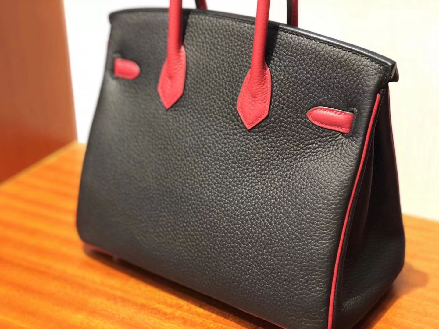 愛馬仕鉑金包Hermes Birkin 25cm Bag Togo小牛皮 CK89黑色/Q5國旗紅