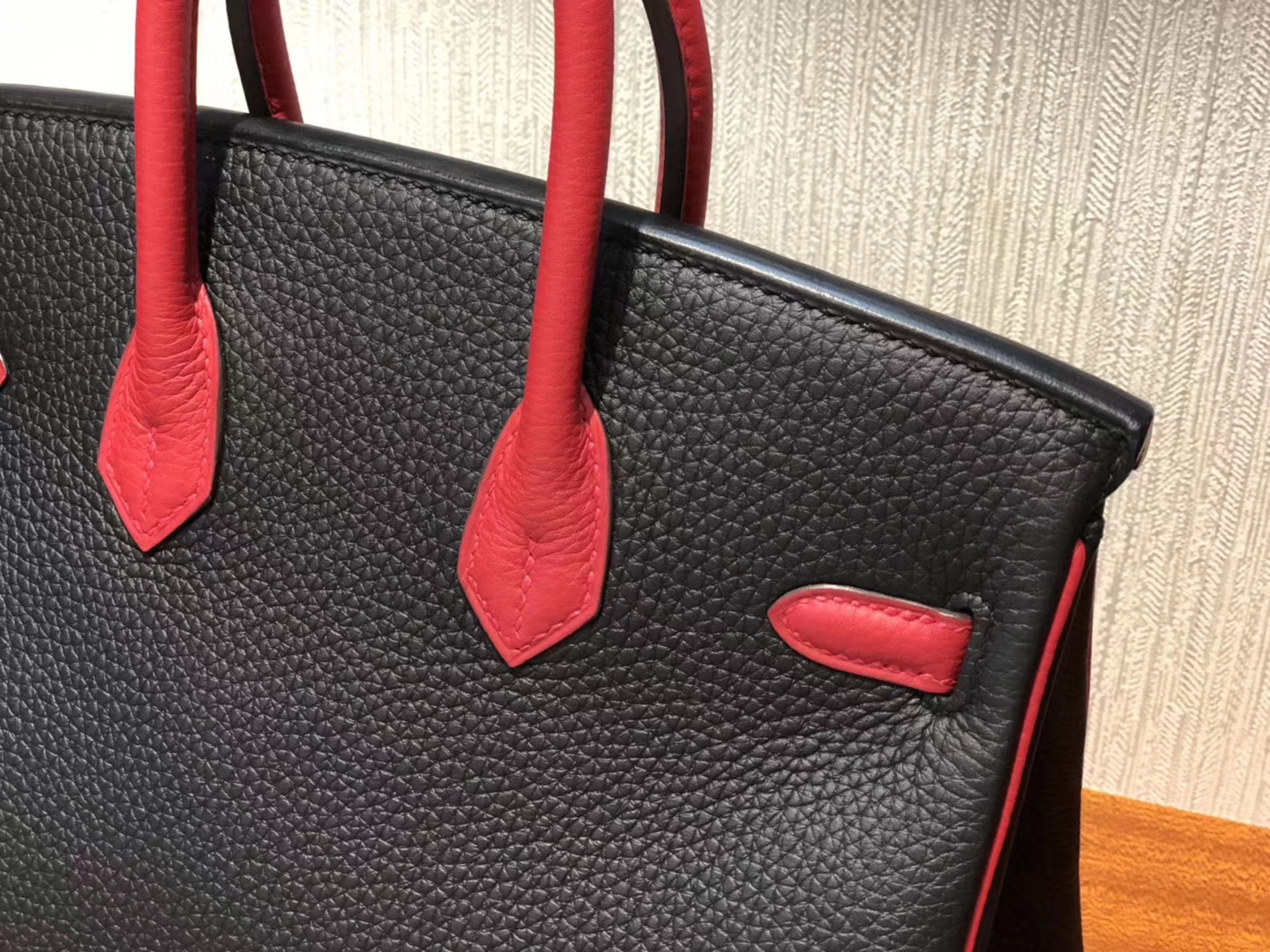 愛馬仕鉑金包Hermes Birkin 25cm Bag Togo小牛皮 CK89黑色/Q5國旗紅