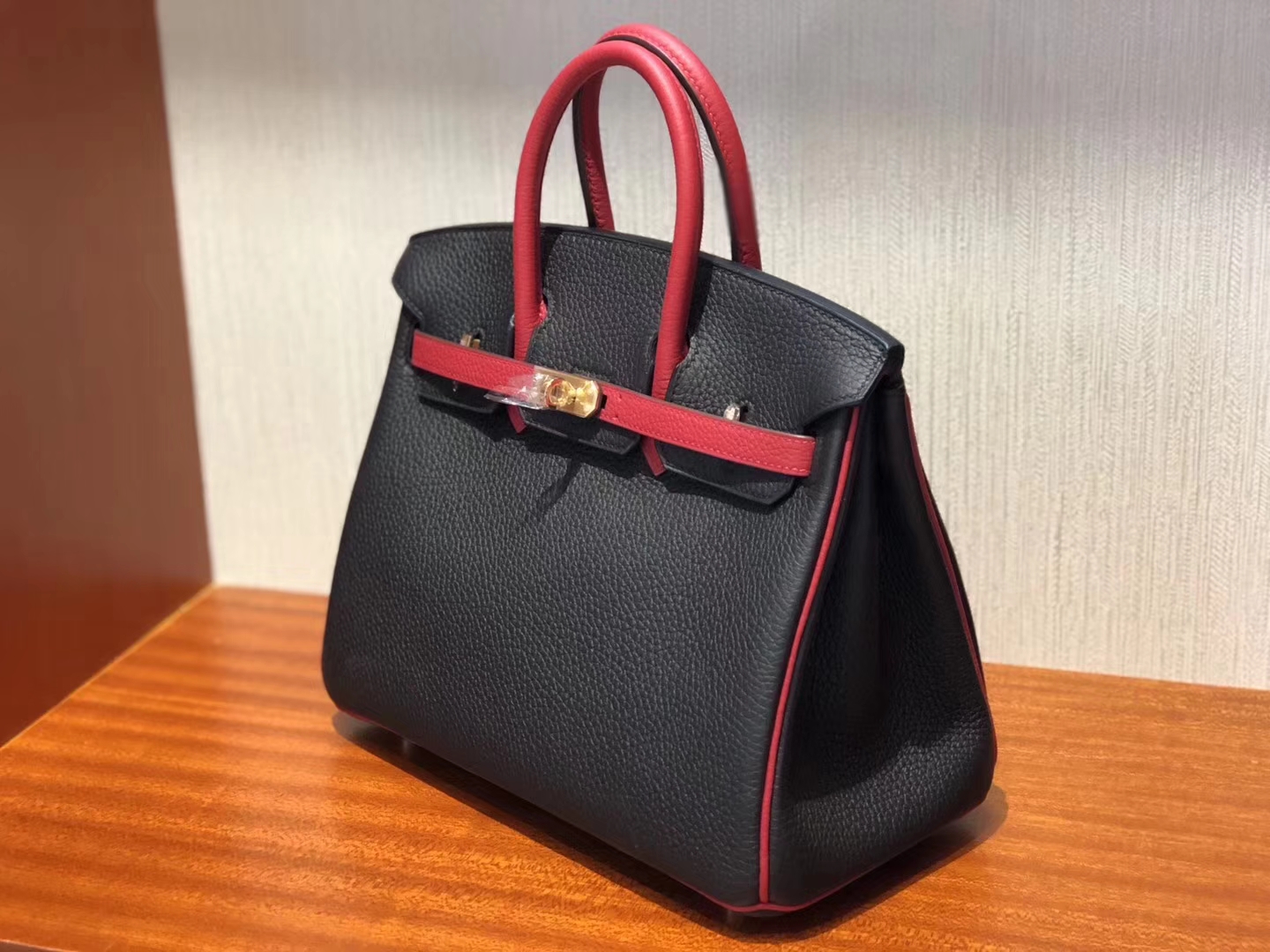 愛馬仕鉑金包Hermes Birkin 25cm Bag Togo小牛皮 CK89黑色/Q5國旗紅