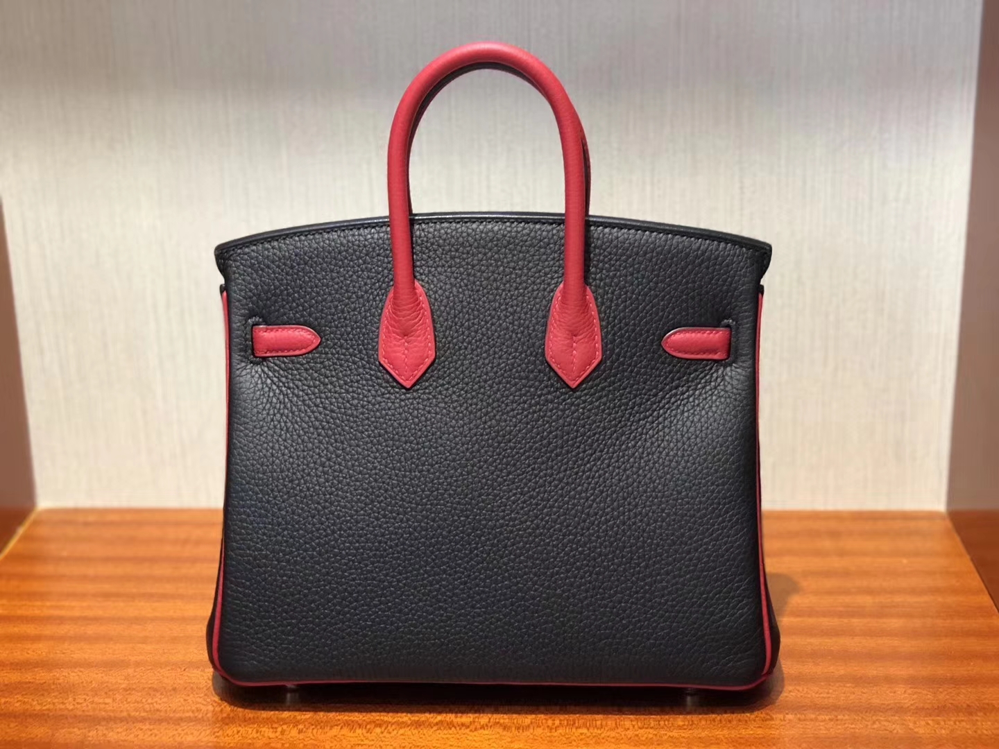 愛馬仕鉑金包Hermes Birkin 25cm Bag Togo小牛皮 CK89黑色/Q5國旗紅