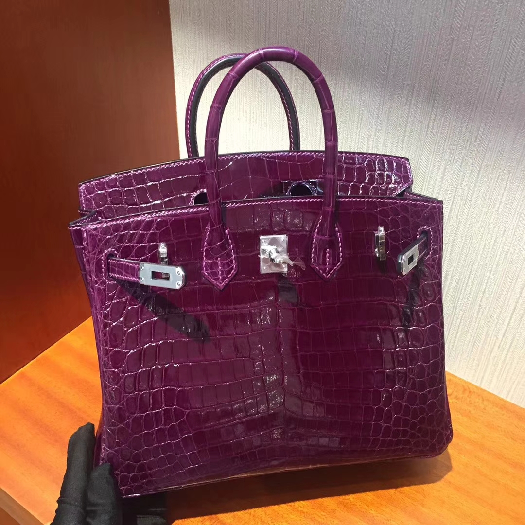 溫哥華巴拉德大街專賣店Hermes Birkin 25cm Bag 亮面鱷魚皮 葡萄紫