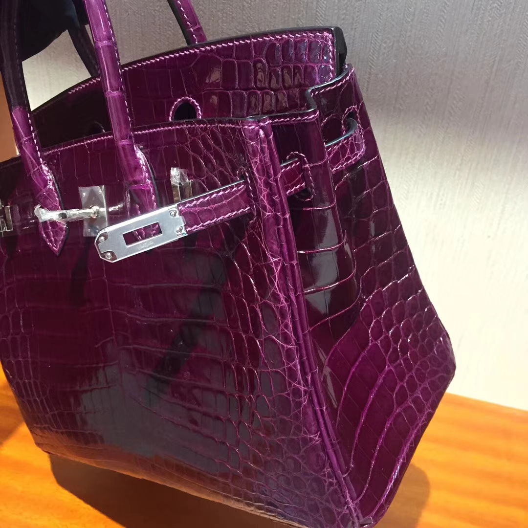 溫哥華巴拉德大街專賣店Hermes Birkin 25cm Bag 亮面鱷魚皮 葡萄紫