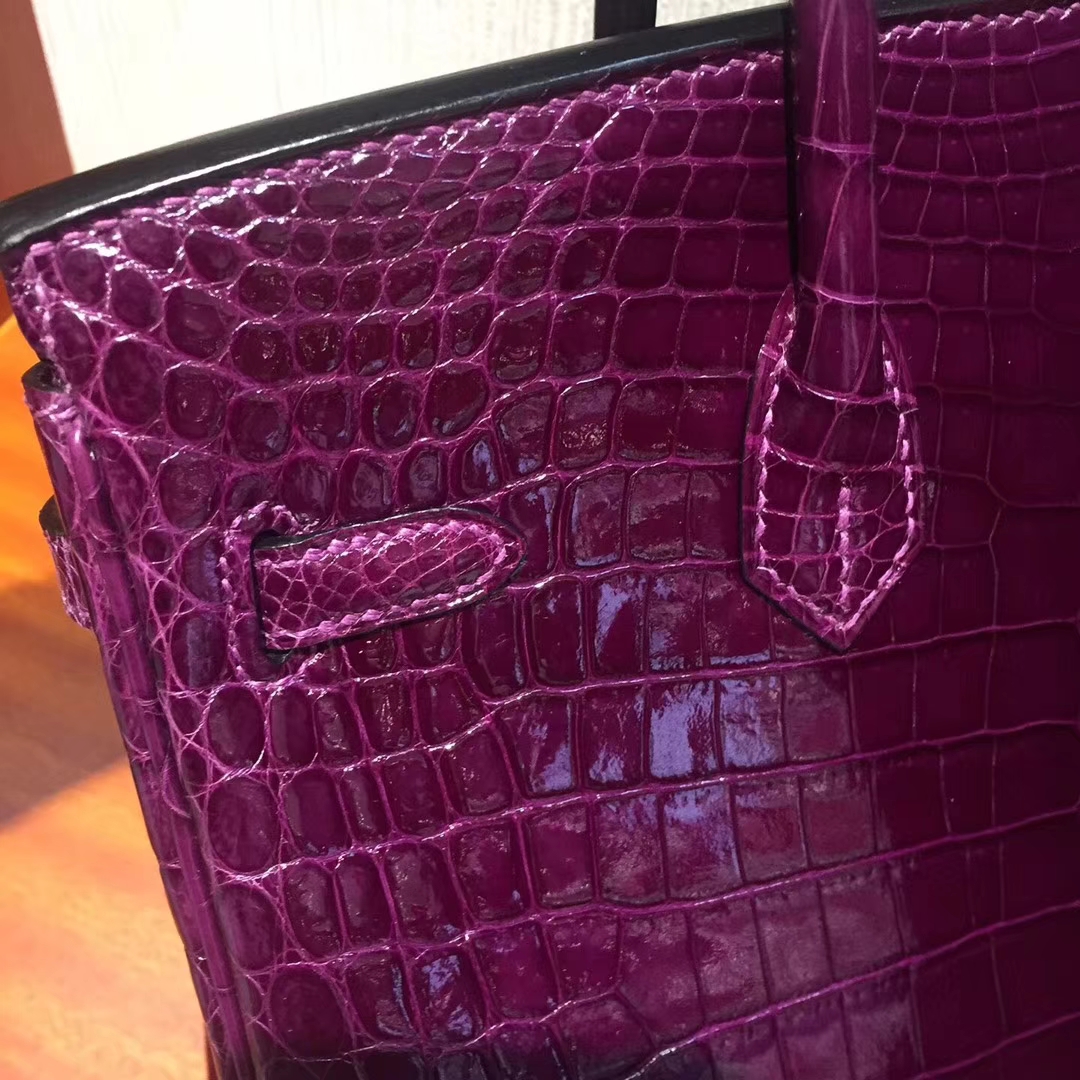 溫哥華巴拉德大街專賣店Hermes Birkin 25cm Bag 亮面鱷魚皮 葡萄紫