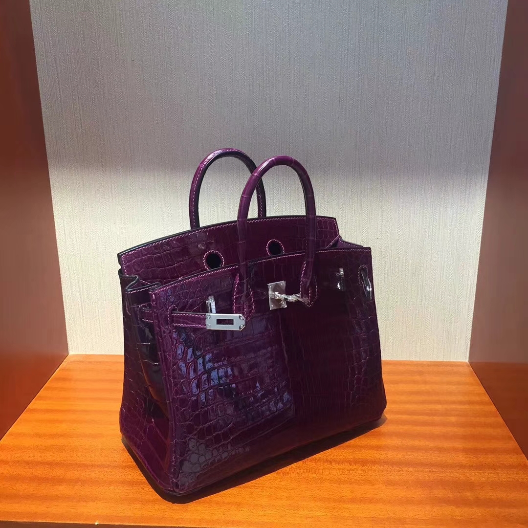 溫哥華巴拉德大街專賣店Hermes Birkin 25cm Bag 亮面鱷魚皮 葡萄紫