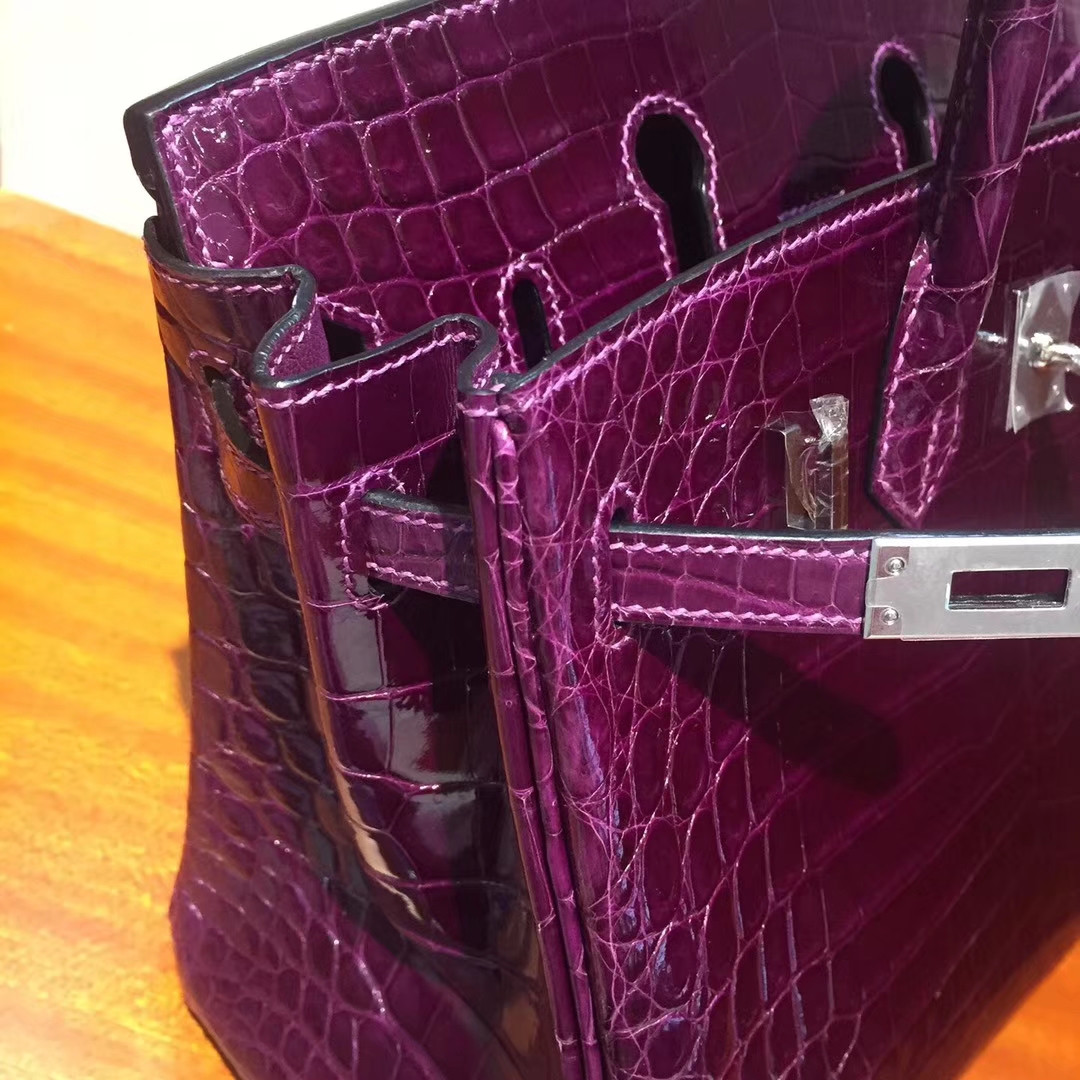 溫哥華巴拉德大街專賣店Hermes Birkin 25cm Bag 亮面鱷魚皮 葡萄紫