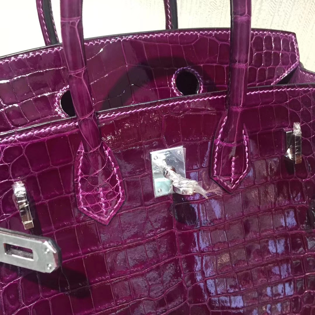 溫哥華巴拉德大街專賣店Hermes Birkin 25cm Bag 亮面鱷魚皮 葡萄紫