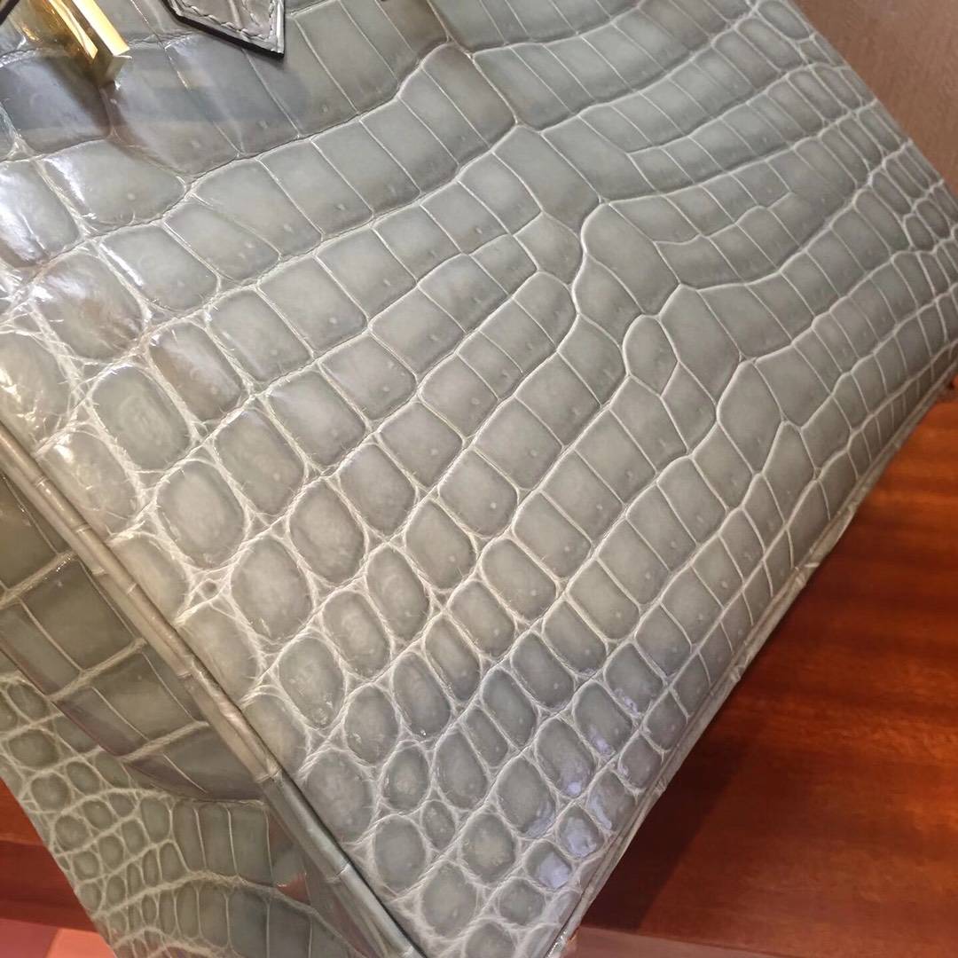 阿姆斯特丹史基浦機場專賣店Hermes Birkin 25 Bag亮面鱷魚皮 8U冰川藍