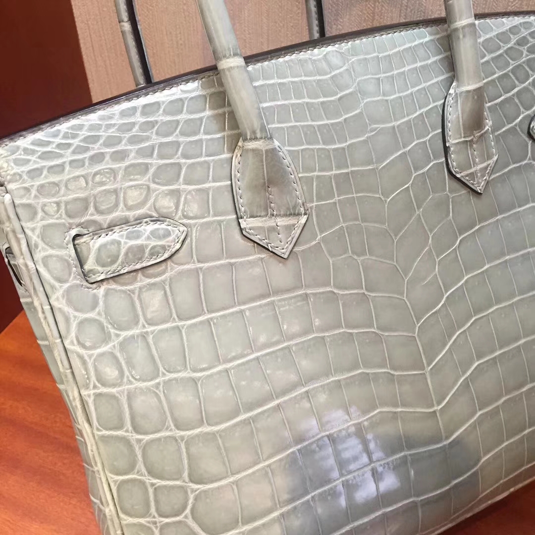 阿姆斯特丹史基浦機場專賣店Hermes Birkin 25 Bag亮面鱷魚皮 8U冰川藍