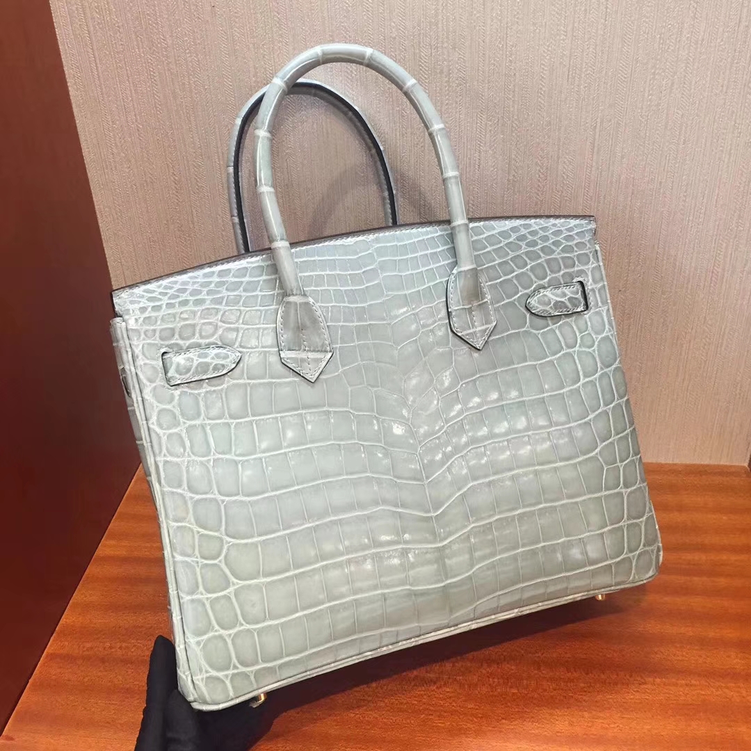 阿姆斯特丹史基浦機場專賣店Hermes Birkin 25 Bag亮面鱷魚皮 8U冰川藍