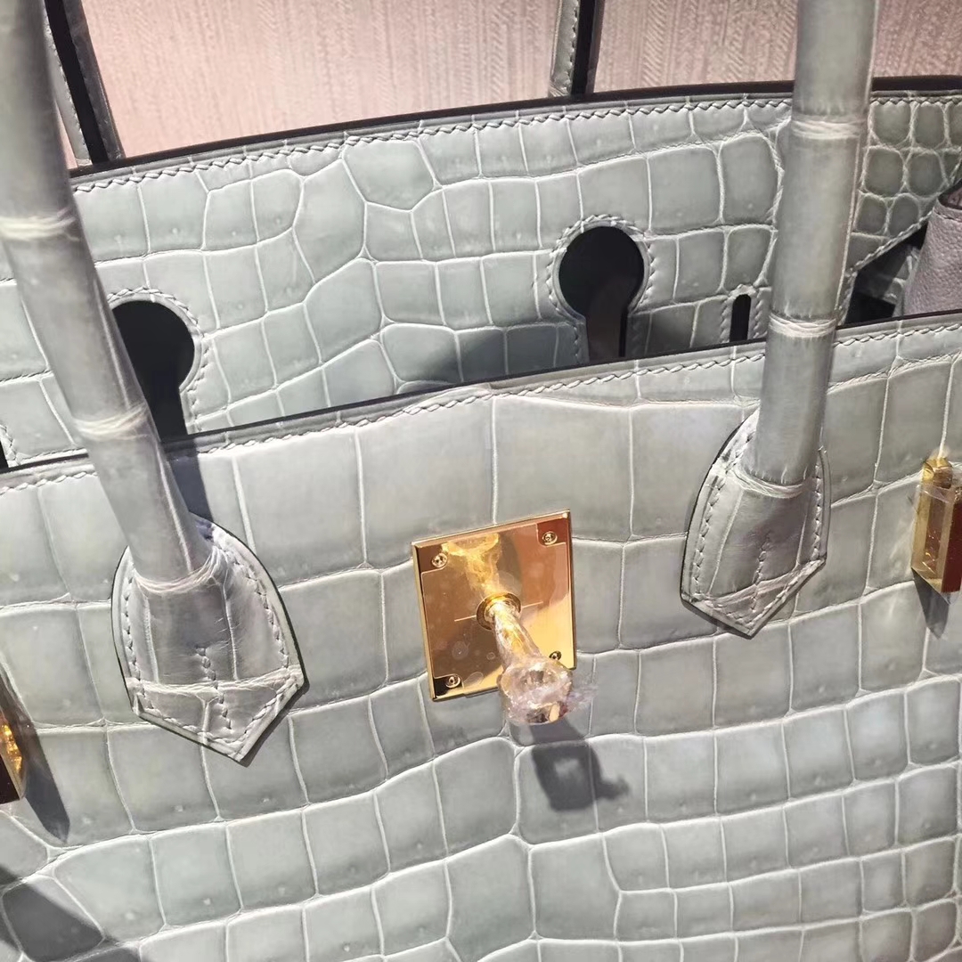 阿姆斯特丹史基浦機場專賣店Hermes Birkin 25 Bag亮面鱷魚皮 8U冰川藍