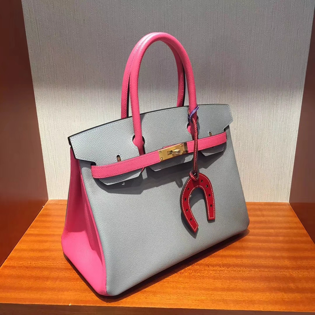 香港崇光百貨專賣店Hermes Birkin 30 Bag Epsom牛皮4Z海鷗灰/8W唇膏粉