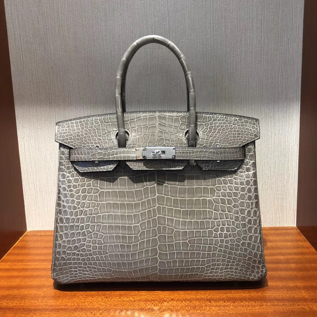 臺南新天地新光三越專賣店Hermes Birkin Bag 30亮面倒V澳洲灣鱷CK81斑鳩灰