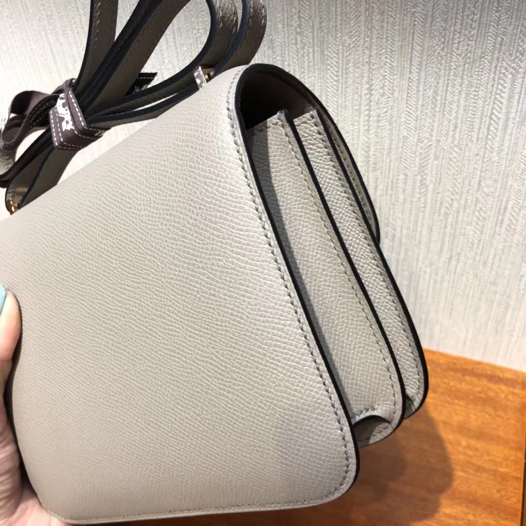 愛馬仕空姐包 Hermes Constance 18 Bag m8瀝青灰 Epsom手掌紋 玫瑰金扣