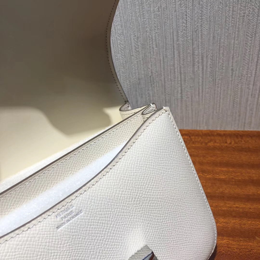 愛馬仕康康空姐包 Hermes Constance Bag CK10奶昔白 Epsom手掌紋 银扣