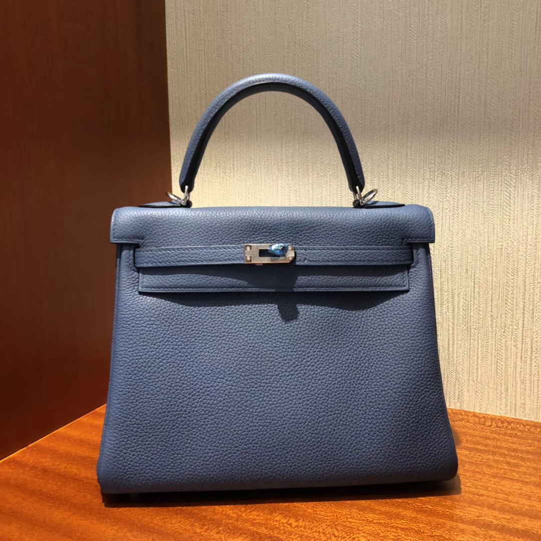 Hermes Kelly Bag 25cm R2玛瑙蓝 togo小牛皮原廠小牛皮 全手工蠟線縫 金扣