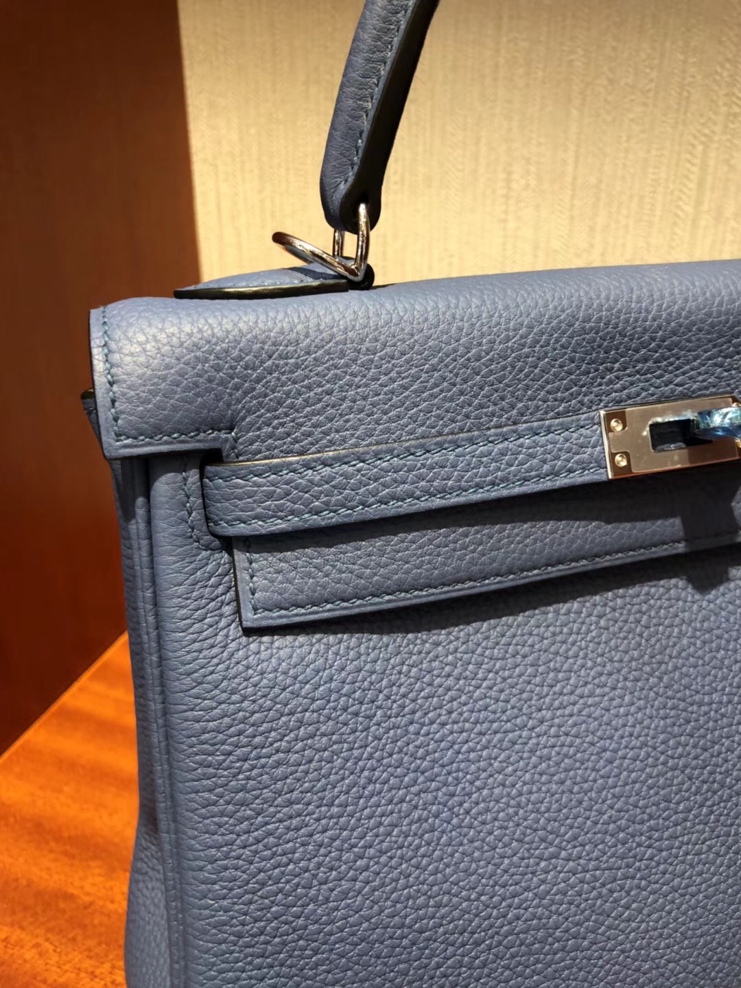 Hermes Kelly Bag 25cm R2玛瑙蓝 togo小牛皮原廠小牛皮 全手工蠟線縫 金扣