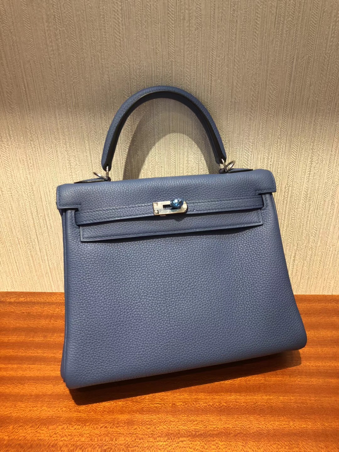 Hermes Kelly Bag 25cm R2玛瑙蓝 togo小牛皮原廠小牛皮 全手工蠟線縫 金扣