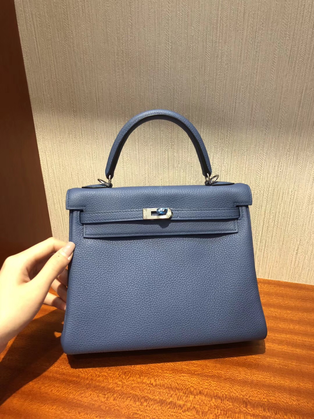 Hermes Kelly Bag 25cm R2玛瑙蓝 togo小牛皮原廠小牛皮 全手工蠟線縫 金扣