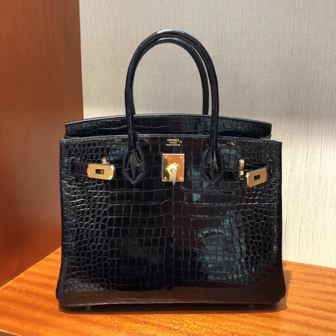 Hermes Birkin Bag 30cm CK89黑色 亮面倒V 澳洲灣鱷 金扣 完美紋路