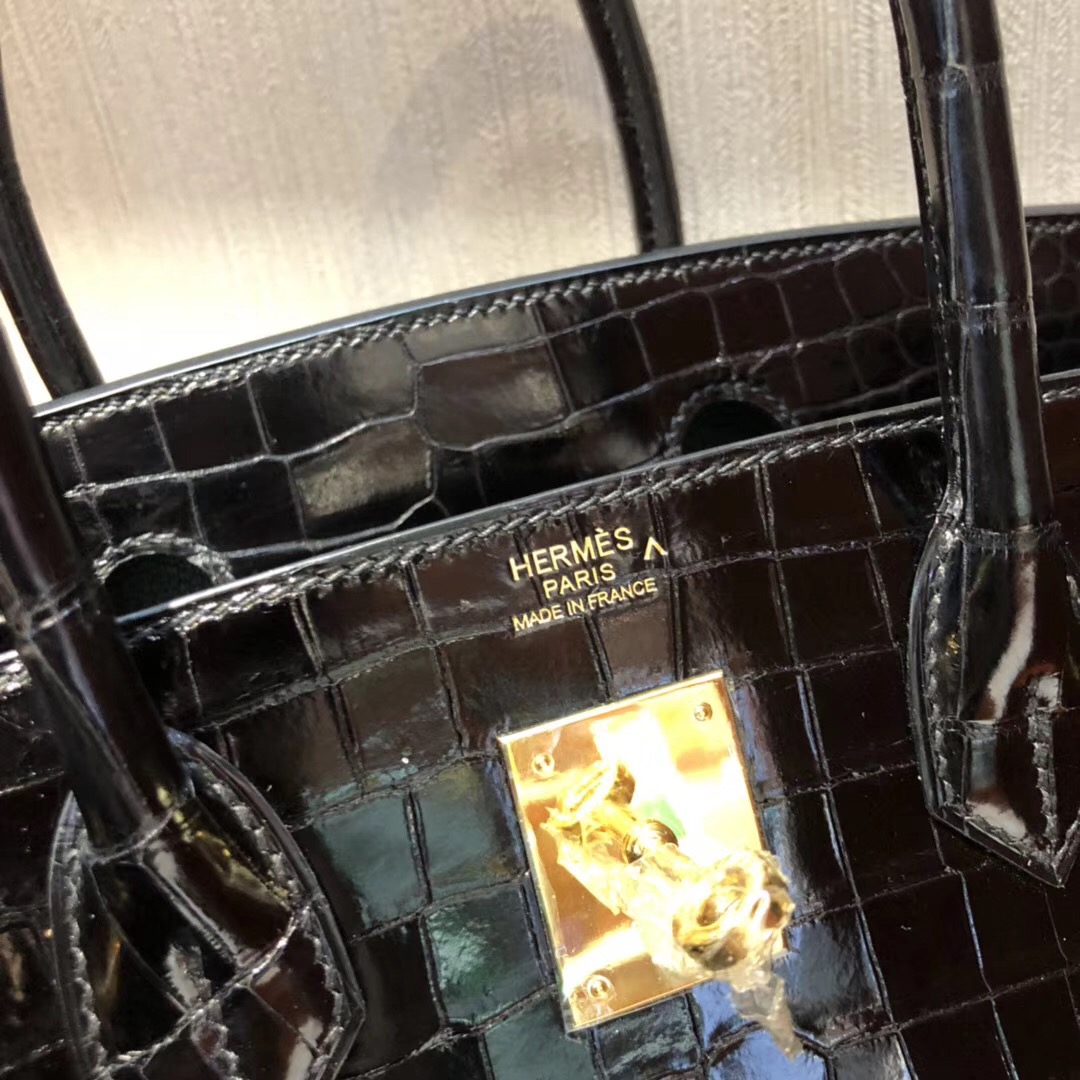 Hermes Birkin Bag 30cm CK89黑色 亮面倒V 澳洲灣鱷 金扣 完美紋路