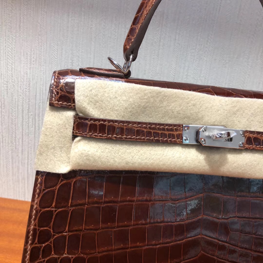 Hermes Kelly bag 25cm cc31蜜糖棕 亮面兩點 尼羅鱷魚銀扣