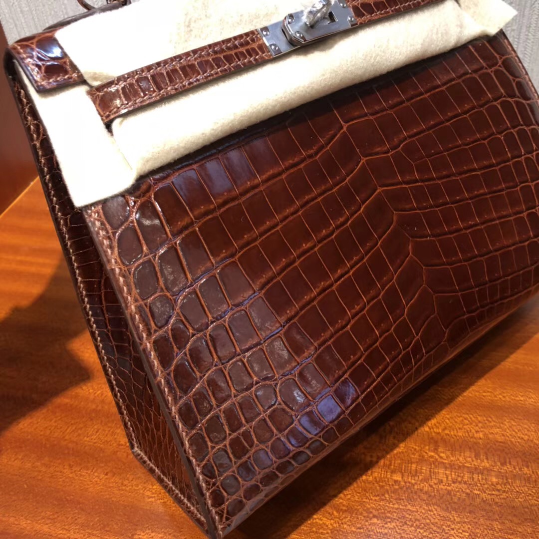 Hermes Kelly bag 25cm cc31蜜糖棕 亮面兩點 尼羅鱷魚銀扣