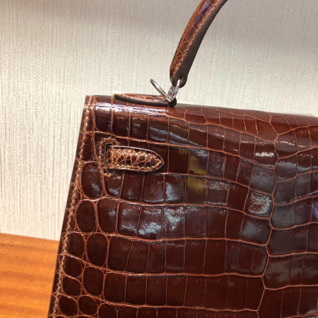 Hermes Kelly bag 25cm cc31蜜糖棕 亮面兩點 尼羅鱷魚銀扣