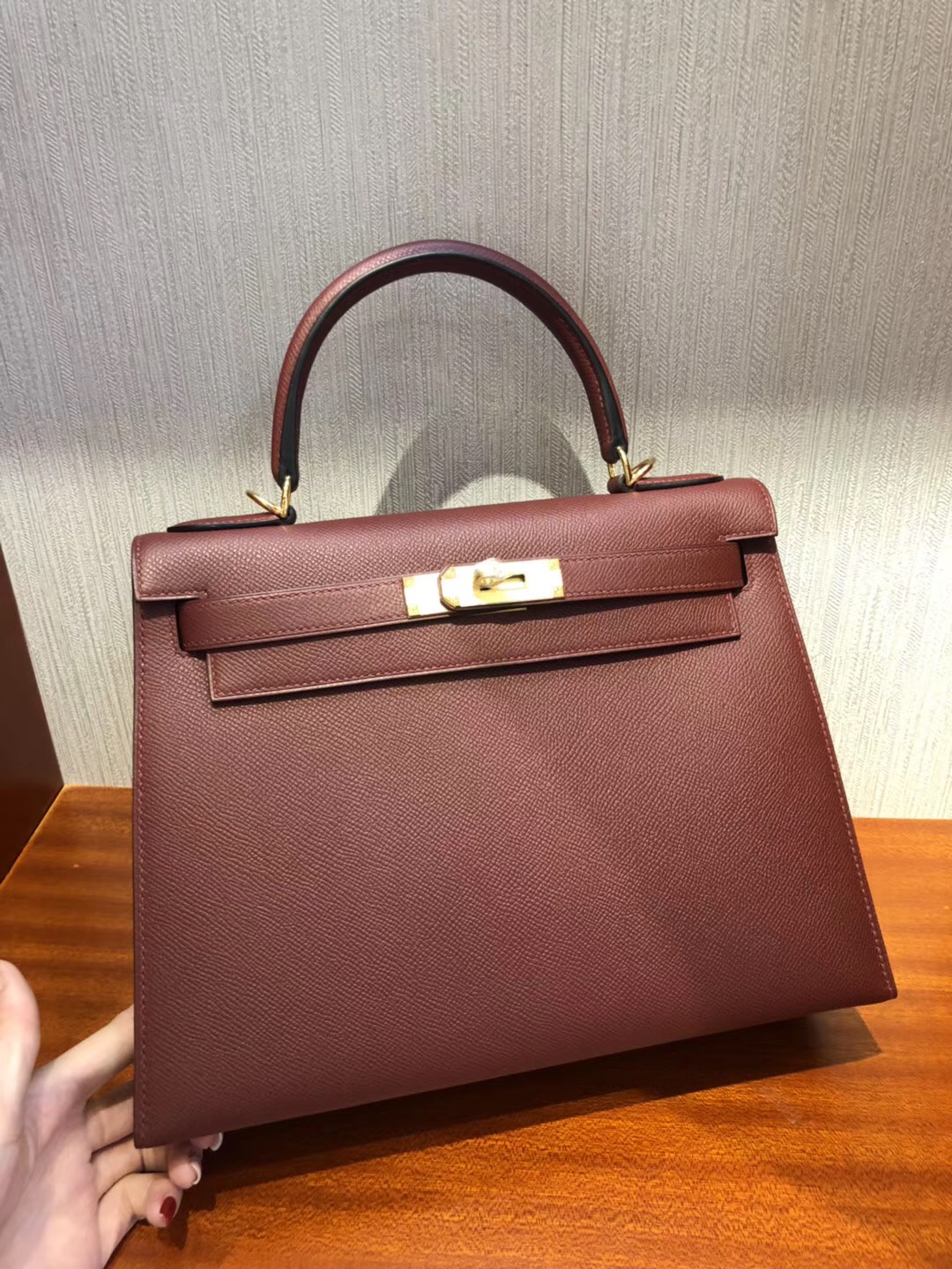 Hermes Bag Kelly 28 CK55愛馬仕紅Epsom手掌紋 全手工蠟線縫金扣