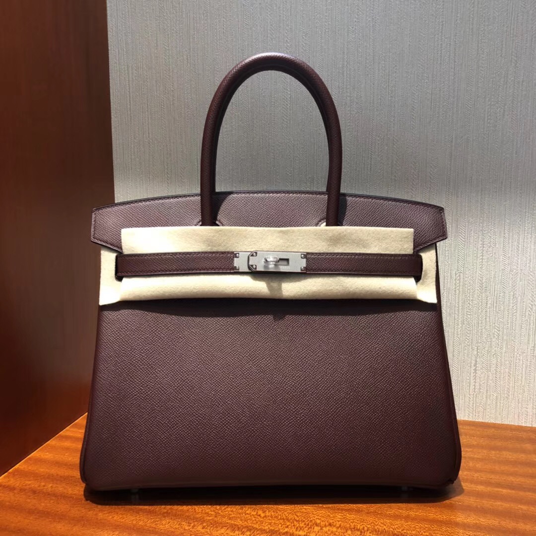 愛馬仕鉑金包價格Hermes Brikin 30 Bag CK57波爾多酒紅 Bordeaux Epsom牛皮 銀扣