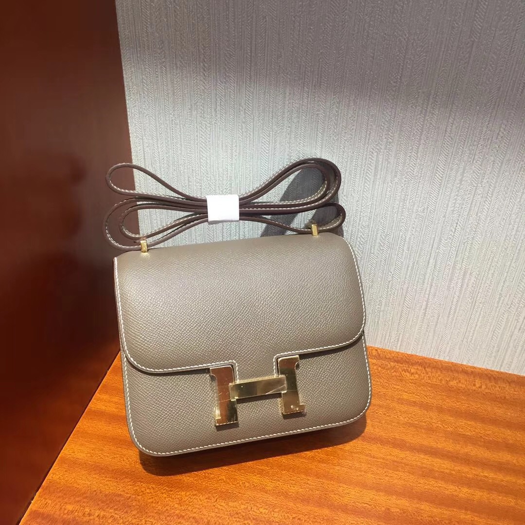 Hermes Constance 18 Bag康康空姐包 CK18大象灰 Etoupe Epsom金扣