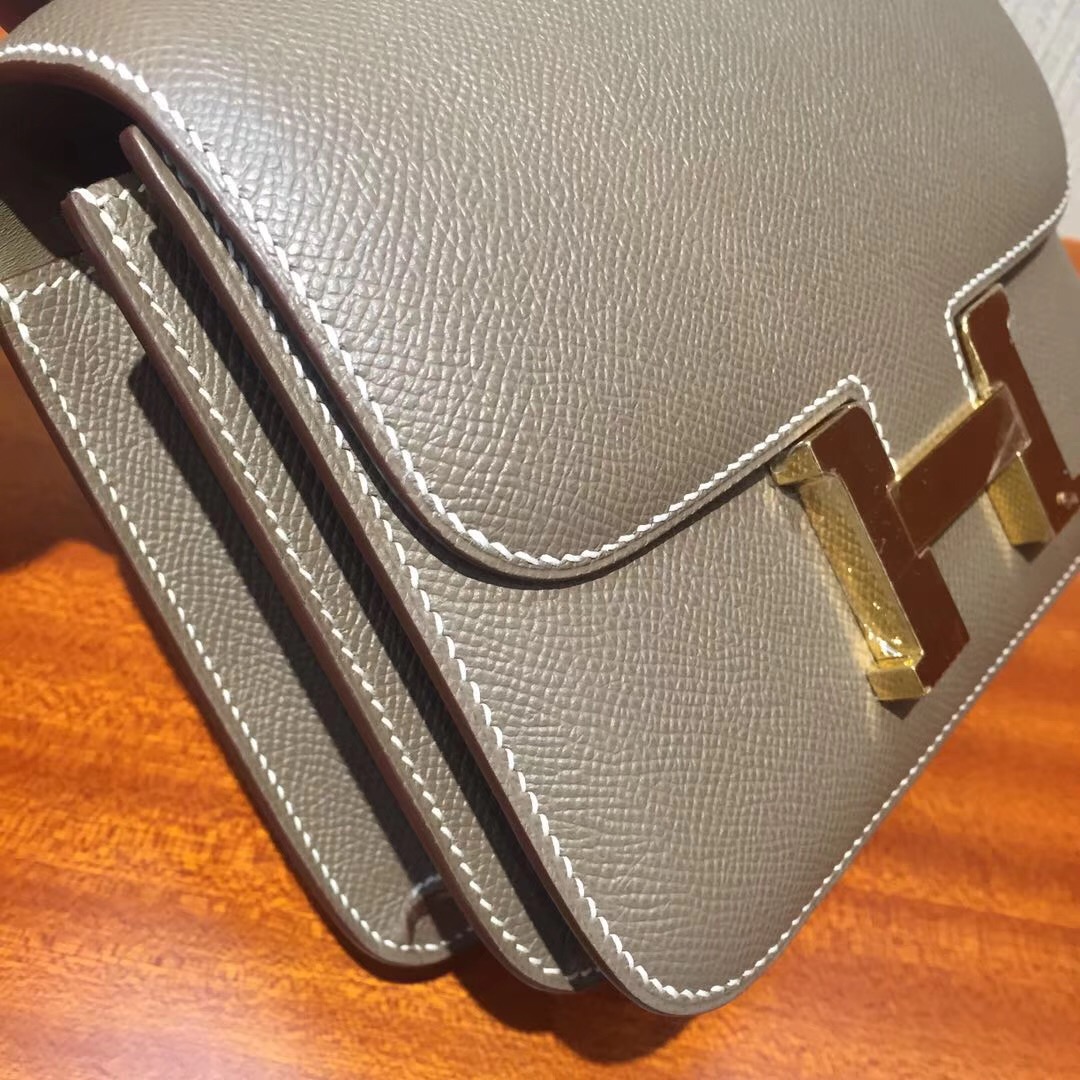 Hermes Constance 18 Bag康康空姐包 CK18大象灰 Etoupe Epsom金扣