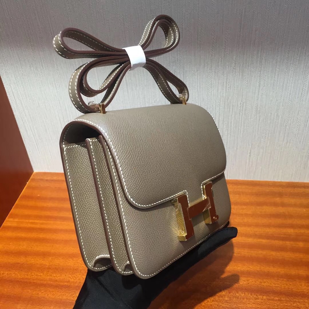 Hermes Constance 18 Bag康康空姐包 CK18大象灰 Etoupe Epsom金扣