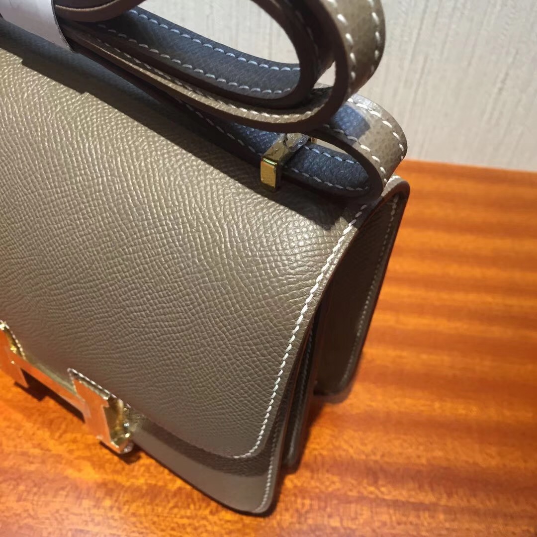 Hermes Constance 18 Bag康康空姐包 CK18大象灰 Etoupe Epsom金扣