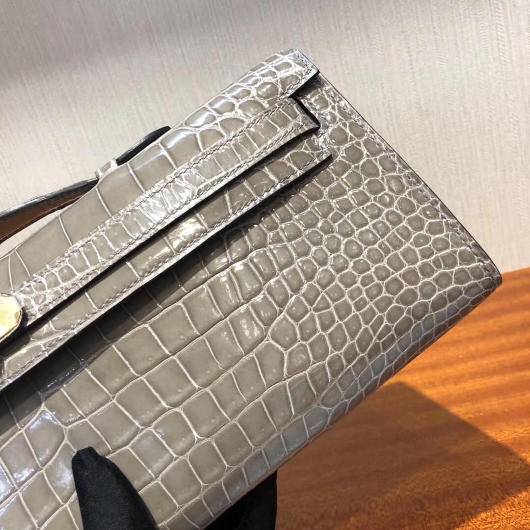 Hermes Kelly cut 31cm亮面倒V 澳洲灣鱷 CK81斑鳩灰 Gris Tourterelle金扣