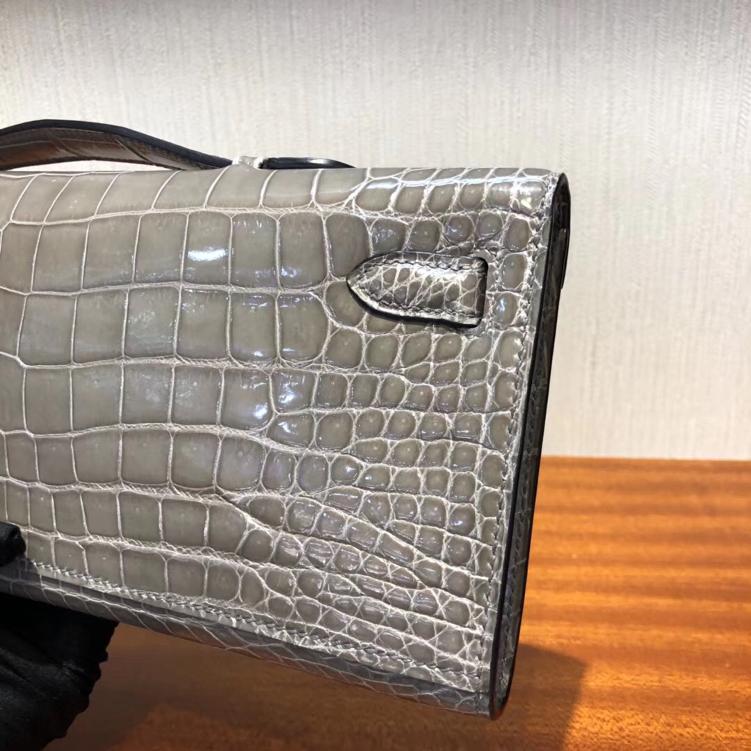 Hermes Kelly cut 31cm亮面倒V 澳洲灣鱷 CK81斑鳩灰 Gris Tourterelle金扣