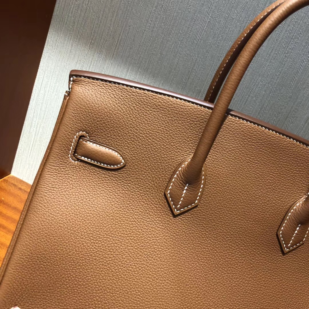 愛馬仕包包官網 Hermes Birkin 35cm Togo CK37金棕色拼CK47巧克力拼純白色椅子金扣