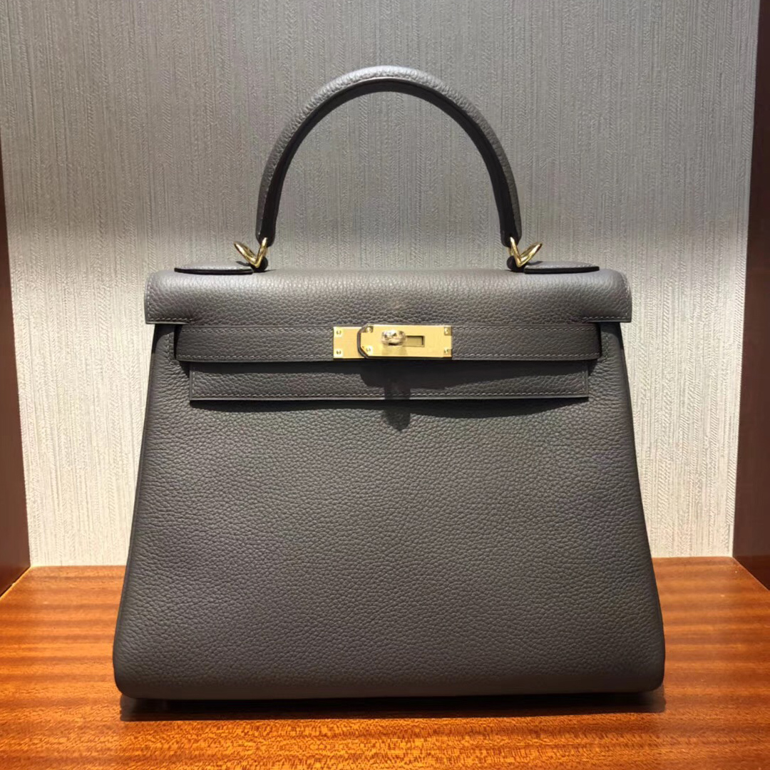 Hermes Kelly 28cm Bag togo小牛皮 禦用原廠小牛皮 8F錫器灰 全手工蠟線縫 金扣