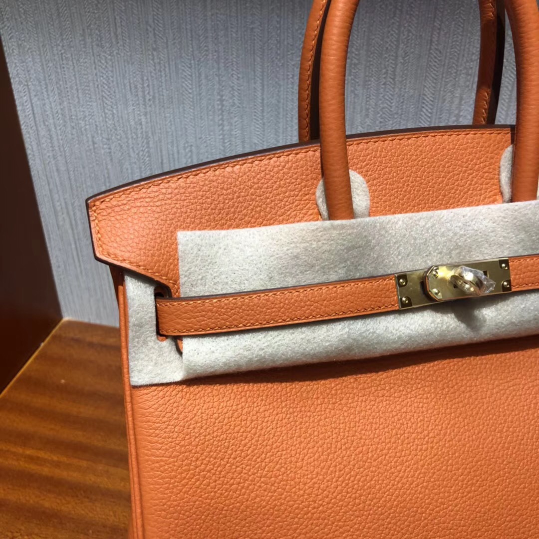 愛馬仕鉑金 Hermes Birkin 25cm Bag Togo小牛皮 CK93橙色orange 金扣