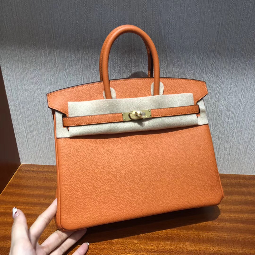 愛馬仕鉑金 Hermes Birkin 25cm Bag Togo小牛皮 CK93橙色orange 金扣