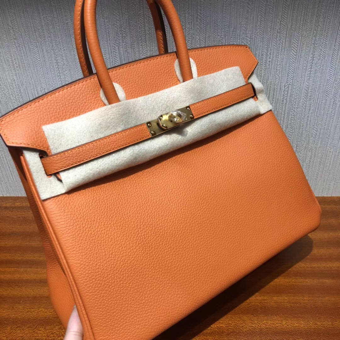 愛馬仕鉑金 Hermes Birkin 25cm Bag Togo小牛皮 CK93橙色orange 金扣