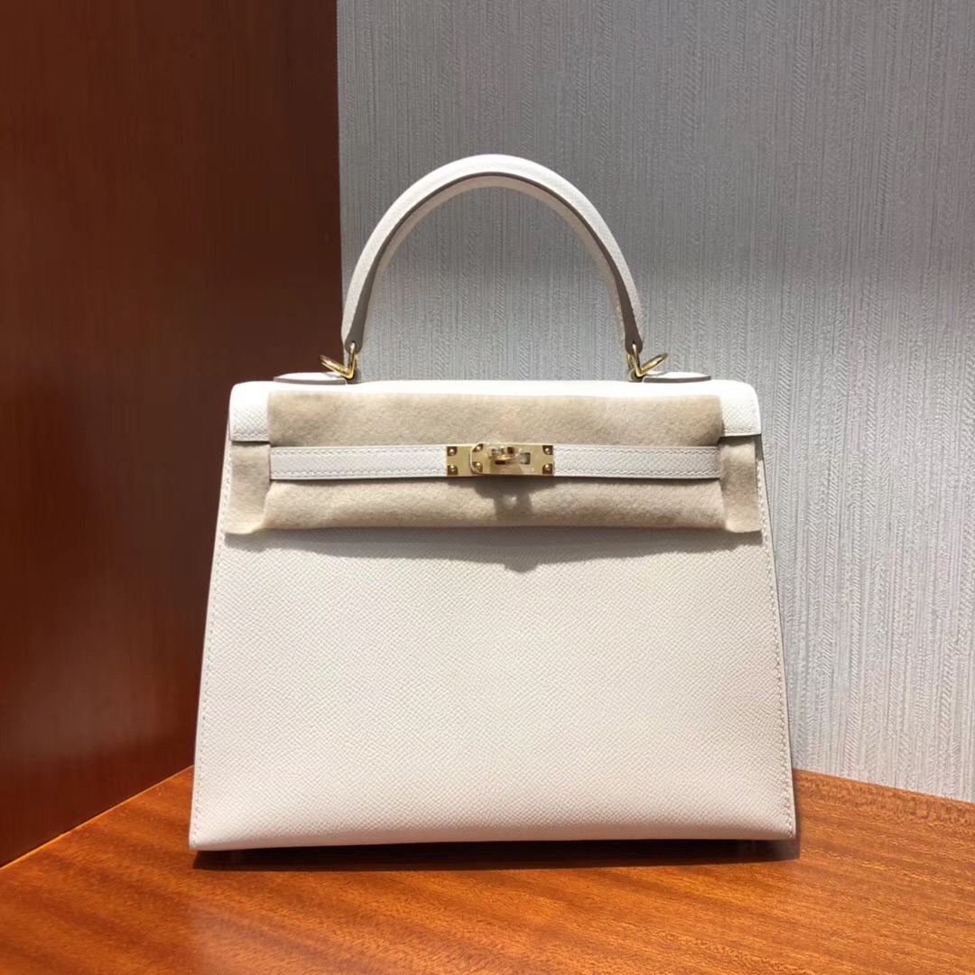 愛馬仕包包官網價格 Hermes Kelly 25 bag CK10奶昔白 Epsom皮手掌紋金扣